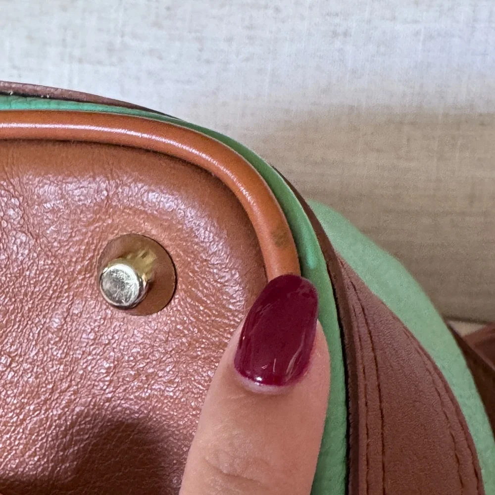 Valentina Italian Pebbled Leather‎ Sling Bag Backpack Purse Mint Green /Brown